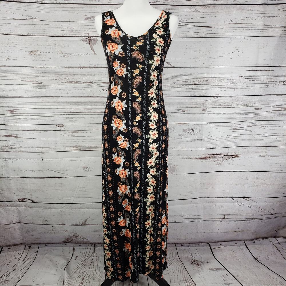 Pink Republic Women's Black Floral Slit Side Maxi Dress Size Small